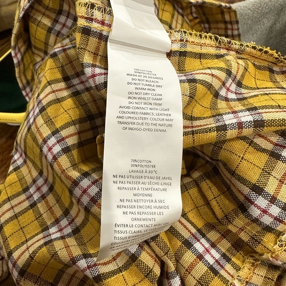S/4  button down collar ruched check shirt in mustard chekered plaid yellow - Picture 8 of 8